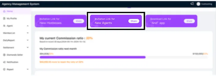 Invitation for Sub-agents Dashboard interface
